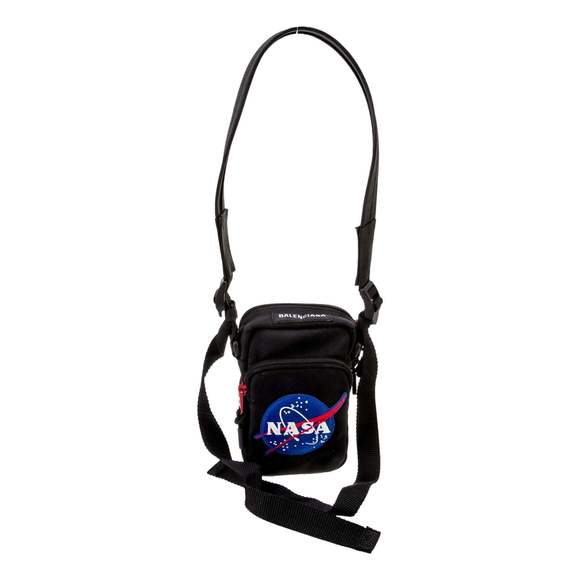 Balenciaga Nasa Logo Phone Holder Crossbody Bag Black Recycled - Picture 1 of 5